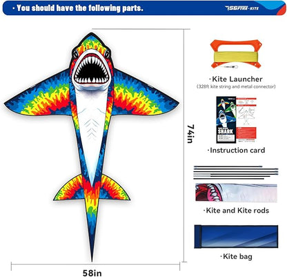 Three Headed Shark Kite for Kids and Adults,Kites for Kids Ages 8-12 Easy to Fly,Single Line Beach