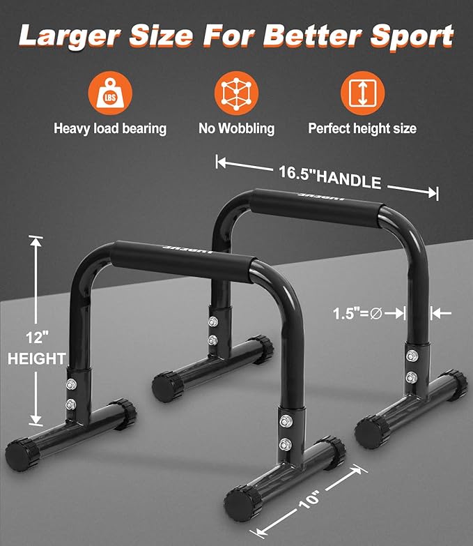 Push Up Bar, 12 Inch High Non-Slip Parallettes Bars & Dip Bars With Foam Handles, Heavy-Duty No