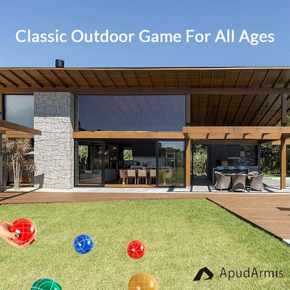 ApudArmis Bocce Balls Set, Outdoor Family Bocce Game for Backyard/Lawn/Beach - Set of 8 Poly-Resin