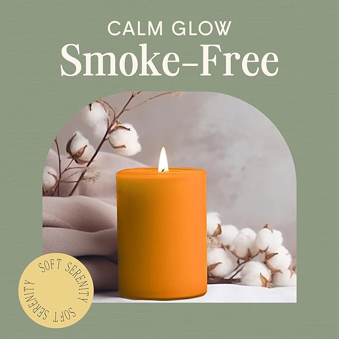 Mister Candle Dripless Unscented Orange Pillar Candles, Set of 3 Hand Poured Solid Color