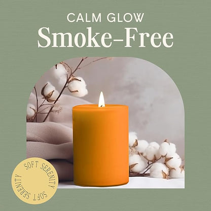 Mister Candle Dripless Unscented Orange Pillar Candles, Set of 3 Hand Poured Solid Color