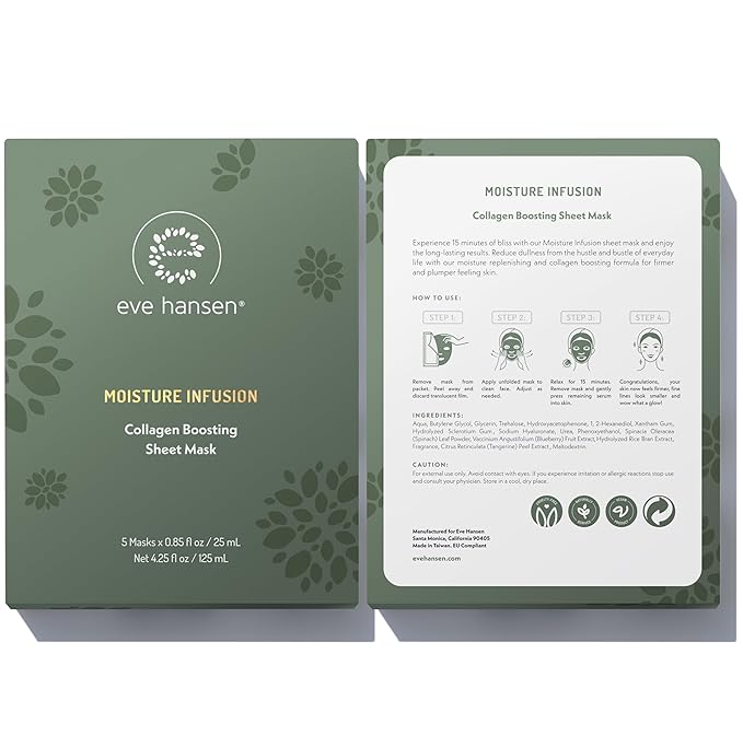 Eve Hansen Collagen Face Mask Sheets Set of 5 ??Hydrating & Nourishing Care for All Skin Types