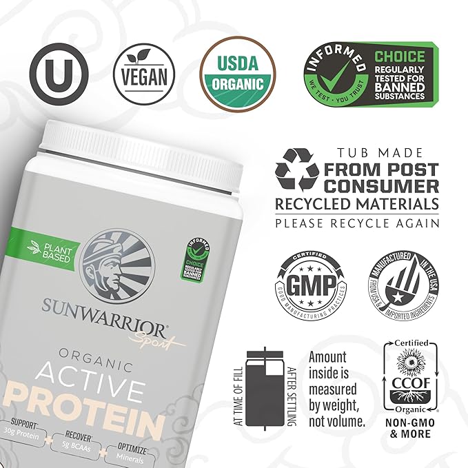 Sunwarrior Organic Plant Based Protein Powder | Vegan Organic Protein Powder with BCAA Amino Acids