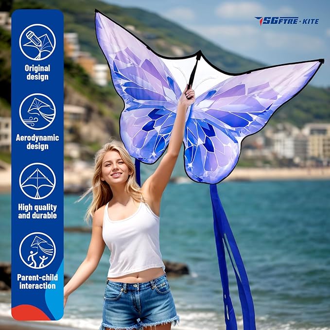 Golden Butterfly Design Kites ，Outdoor Work Colorful Kite Long Tails，Easy to Fly ，Outdoor Flying
