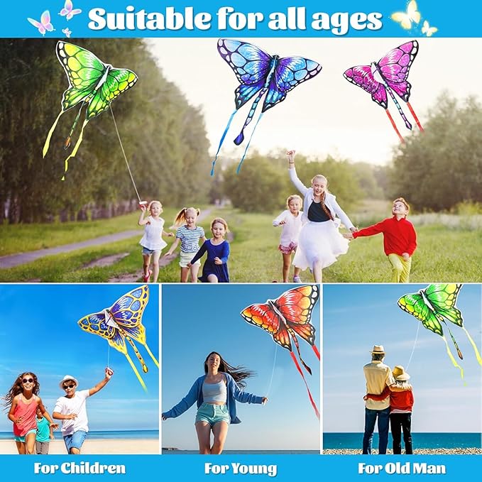 5 Pack Kites for Kids & Adults, Rainbow Butterfly Kite Delta Kites for Kids Age 4-8 8-12, Easy to