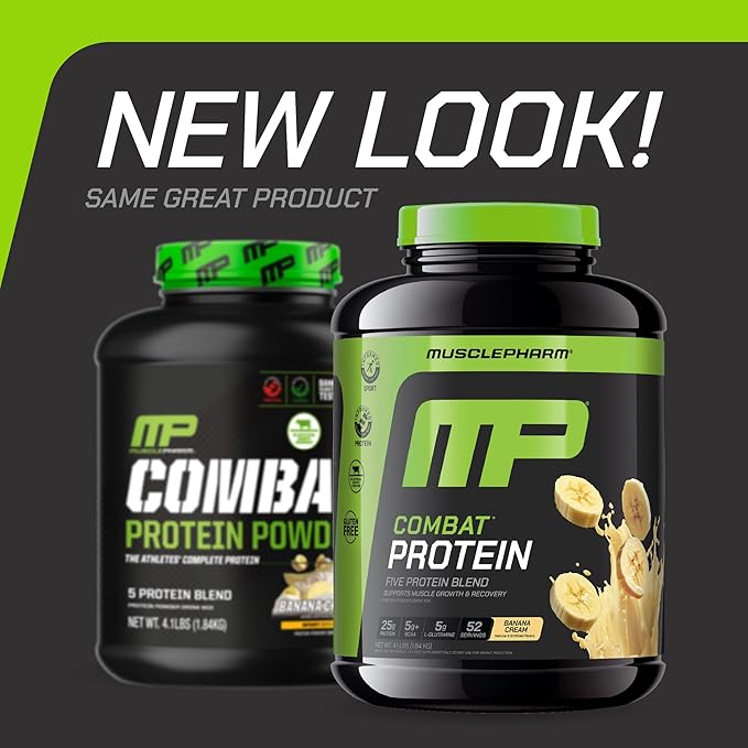 MusclePharm Combat Protein Powder, Banana Cream Flavor, Fuels Muscles for Productive Workouts, 5
