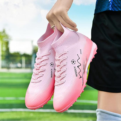 NISOCY Soccer Shoes for Mens Womens Professional Cleats High-Top Athletic Turf Football Shoe