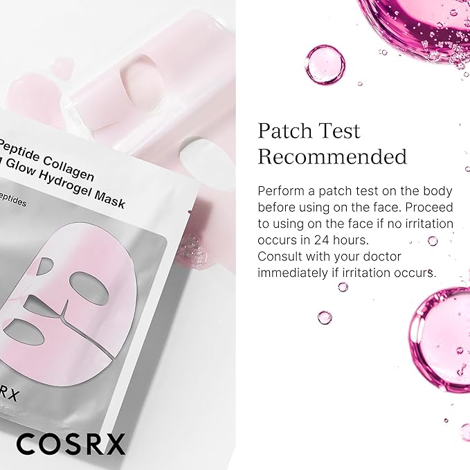 COSRX Pink Peptides Collagen Lifting Glow Hydrogel Face Masks Skincare 3 EA, Collagen Face Mask
