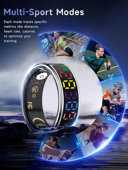 Smart Ring for Women Men, Health Ring with Colorful Display, Fitness Tracker with Heart Rate, Blood