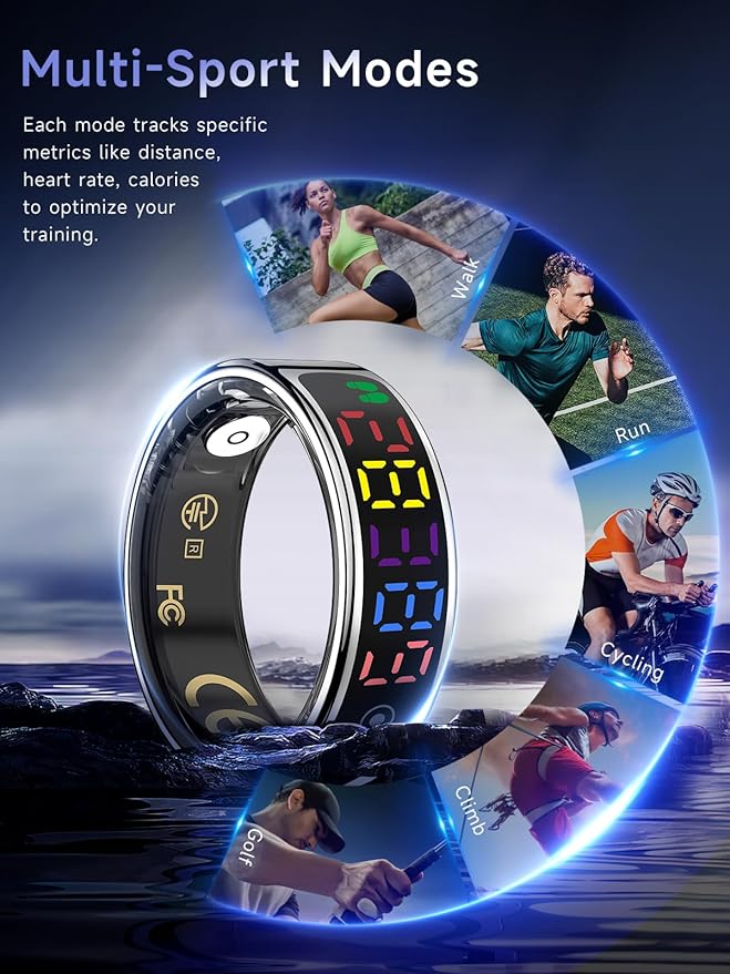 Smart Ring for Women Men, Health Ring with Colorful Display, Fitness Tracker with Heart Rate, Blood