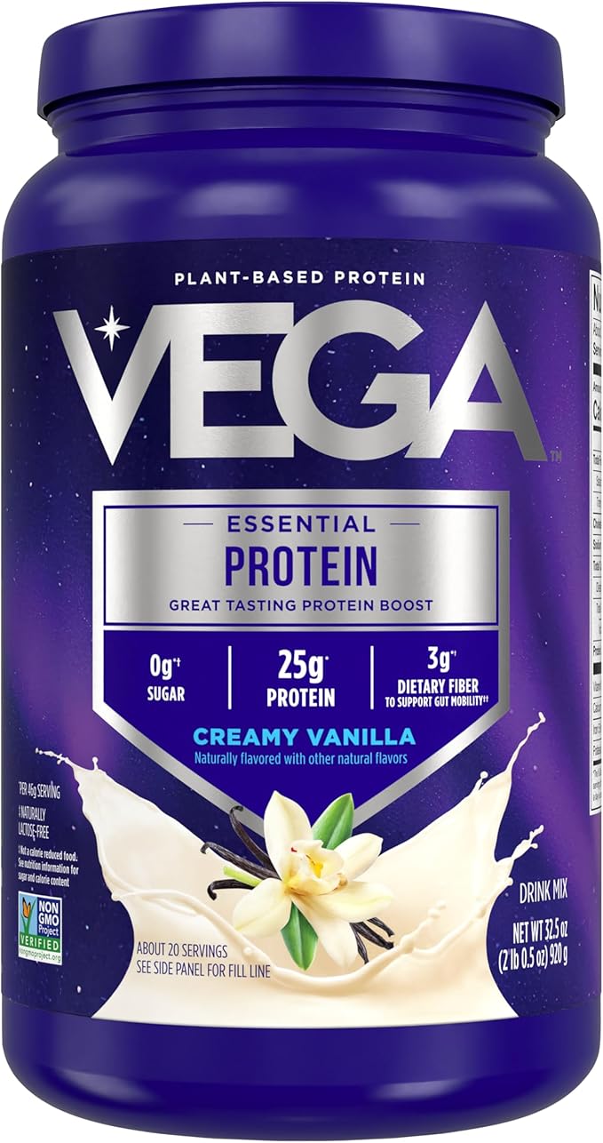 Vega Original Essential Protein - 25g Plant-Based Protein, Creamy Vanilla, 20 Servings, Vegan