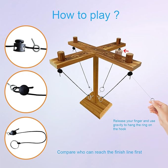 Hook Toss Game, Ring Toss Game, Handmade Wooden Ladder, Throwing Hook and Ring Battle Game for
