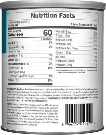 Designer Wellness, Designer Lite, Low Calorie Natural Protein, Prebiotic Fiber, Key Vitamins &