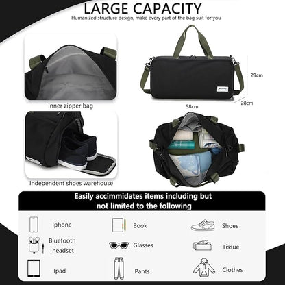 BE SMART Waterproof Mens Gym Bag with Shoe Compartment, Duffle Bags with Wet Pocket for Men