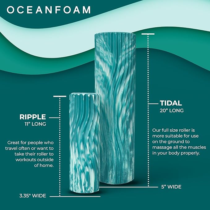 Oceanfoam Tidal Roller - Jade & Seafoam Marbled - Muscle Massage Foam Roller for Back Pain &