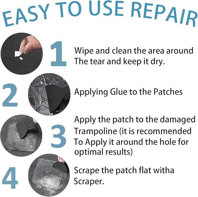 Heavy-Duty Trampoline Patch Repair Kit: 6 Self-Adhesive Patches (2 Square+2 Rectangular+2 Round)