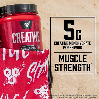BSN Micronized Creatine Monohydrate Powder, Unflavored, 60 Servings, Supports Muscle Strength, 5g