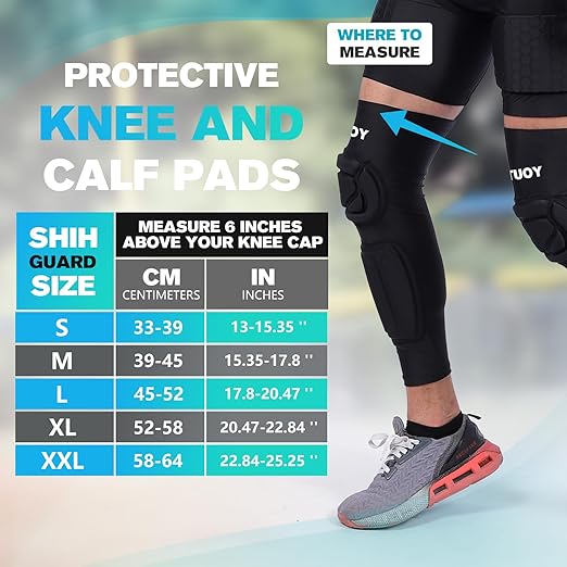 TUOY Knee Pad with Shin Guard Pads, Protective Shin/Knee Sleeve Support for Soccer, Football