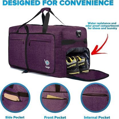 Bago Large Foldable Duffel Bags for Traveling Women & Men - 100L Packable Duffle Bag for Travel