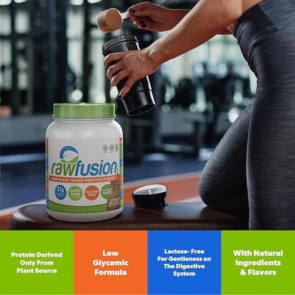 Rawfusion- Vegan Protein Powder, Natural Chocolate - 30 Servings, 21g of Plant Based Protein, Low