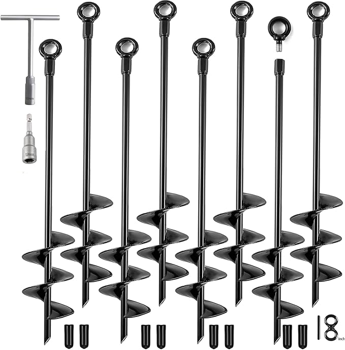 Ground Anchors Heavy Duty, Swing Set Anchor Kit 18 Inch 8 Pack Screw in Earth Anchors Trampoline