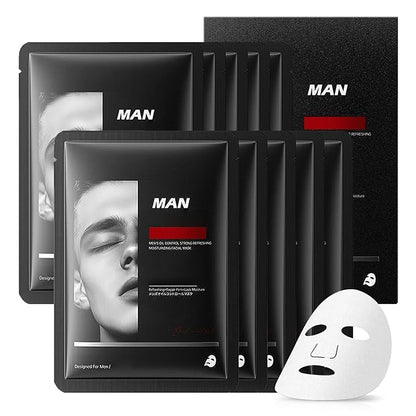 10PCS Face Sheet Mask Skin Care Set for Men,Moisturizing Sheet Facial Masks,Long-lasting Oil
