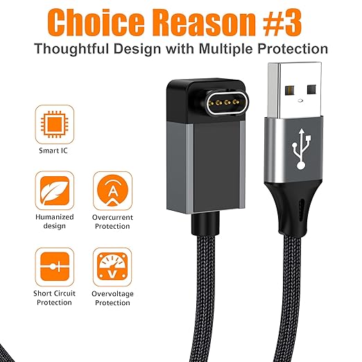 AGVEE 2 Pack 6.6ft Charger for Garmin Watch, L-Shape Zero Gap Charging Cable for Fenix, Forerunner