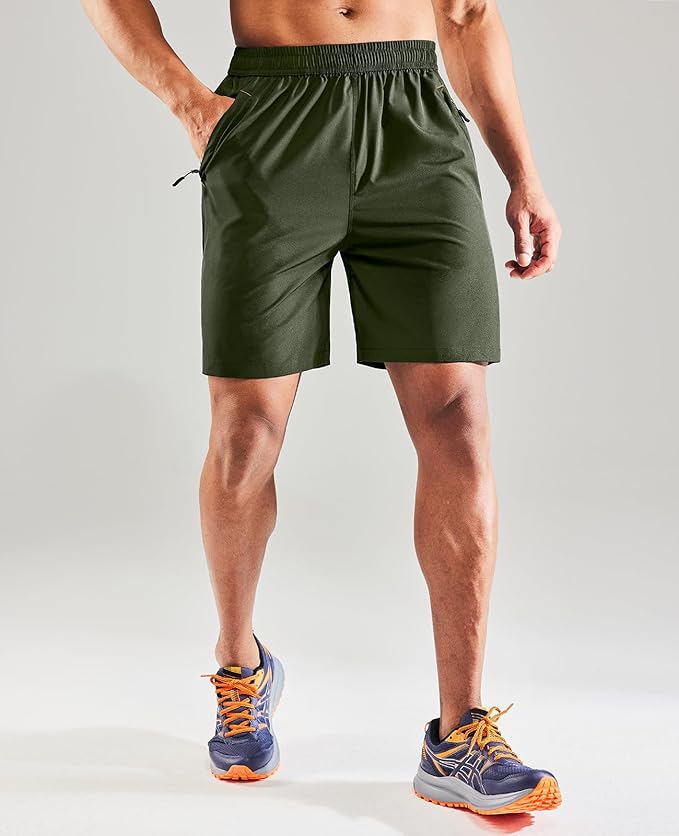 MIER Men's Quick Dry Running Shorts with Zipper Pocket, Elastic Waist Athletic Workout Exercise