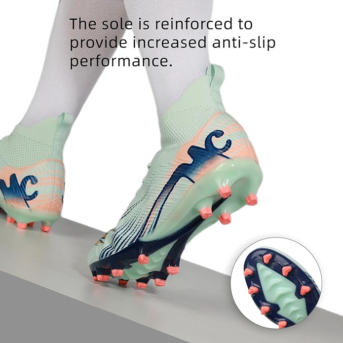 Men's High Top Soccer Shoes FG Long Spikes Adult Football Shoes Lightweight Professional Athletic