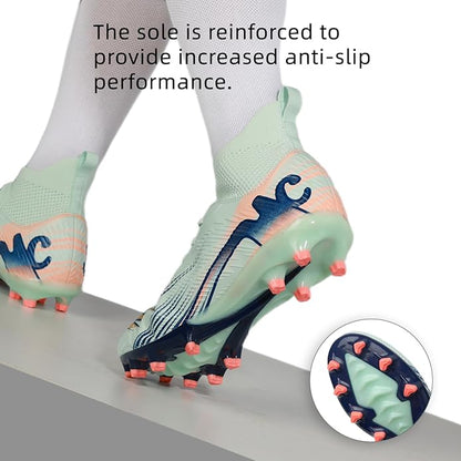 Men's High Top Soccer Shoes FG Long Spikes Adult Football Shoes Lightweight Professional Athletic