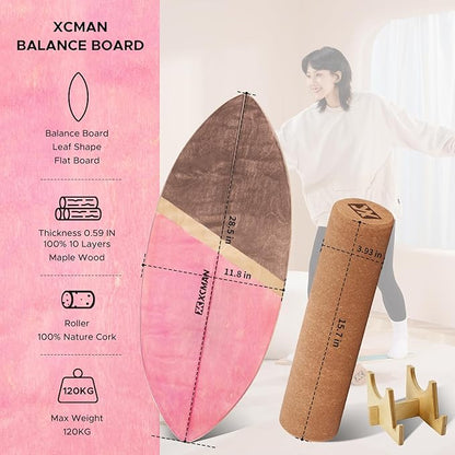 XCMAN Surf Balance Board Trainer with Roller Wooden Exercise Balancing Stability Trainer - Non Slip