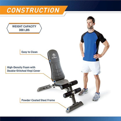 Marcy Deluxe Foldable Utility Bench Gym Equipment - SB-10100 , Black