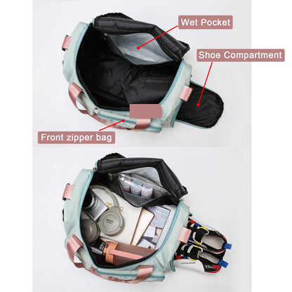 Small Gym Bag for Women, Travel Duffle Bag Carry On Weekender Bag with Shoe Compartment, 05#green