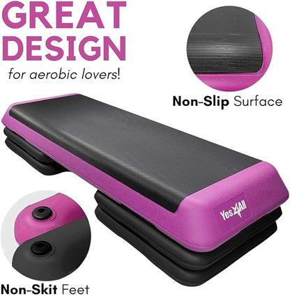 Yes4All Adjustable Workout Aerobic Exercise Step Platform Health Club Size with 4 Adjustable Risers