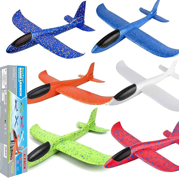 BooTaa 6 Pack Airplane Toys, 17.5" Large Throwing Foam Plane, 2 Flight Mode Foam Gliders, Birthday