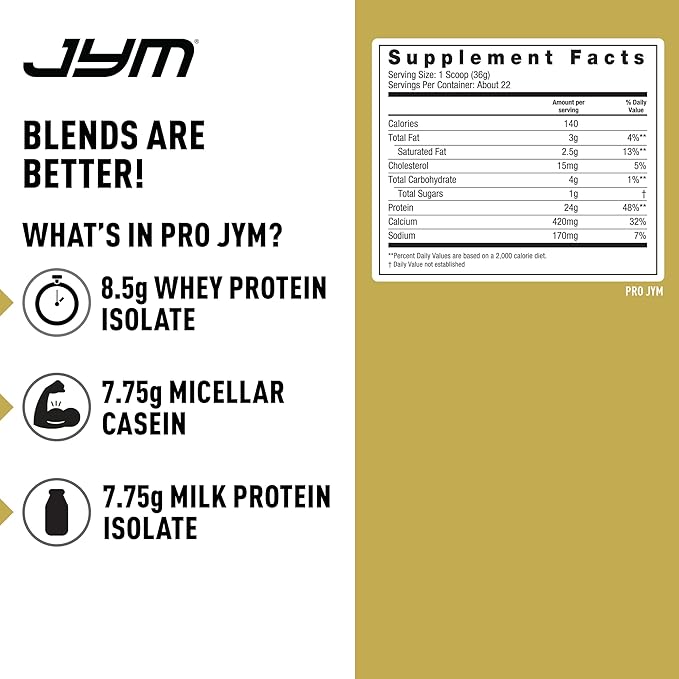 JYM Supplement Science Pro JYM Tahitian Vanilla Protein Powder - Whey Protein Isolates, Casein, &