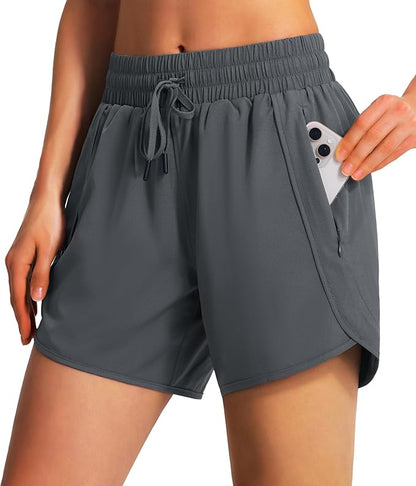 Ksmien Women's 5" Athletic Running Shorts Quick Dry Lightweight Workout Gym Shorts with Zipper