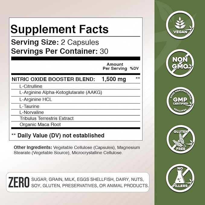 Gade Nutrition Nitric Oxide Supplement - L Arginine Capsules ??Helps to Improve Energy, Endurance &