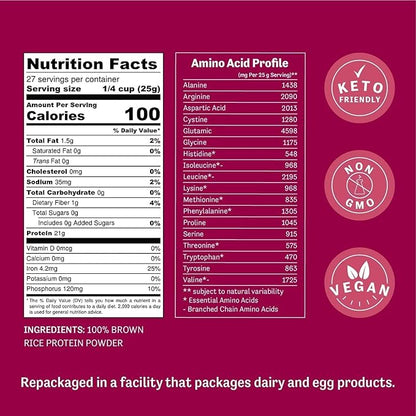 Judee?™s Brown Rice Protein Powder (80% Protein) 1.5 lb - Non-GMO Sprouted - Keto-Friendly, Dairy