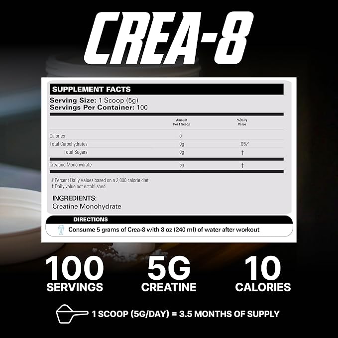 EHP Labs CREA-8 Micronized Creatine Monohydrate Powder - Unflavored Creatine Powder for Muscle
