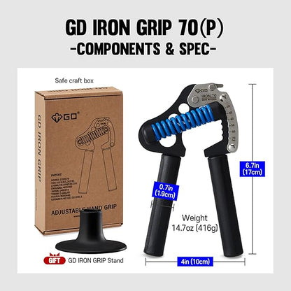 GD Iron Grip 70 Hand Grip Strengthener (Adjustable Hand Grip) Wrist and Forearm Strength Trainer