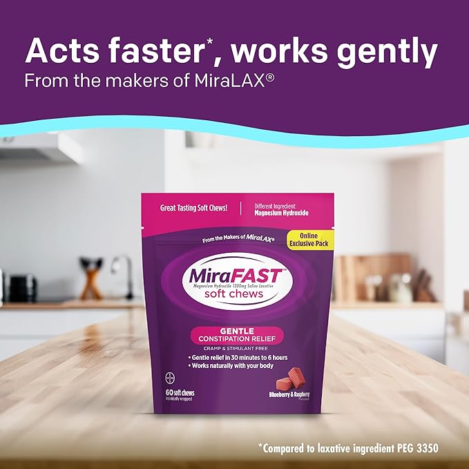 MiraFAST Soft Chews, from The Makers of MiraLAX, Gentle Constipation Relief, Fast Acting Laxative