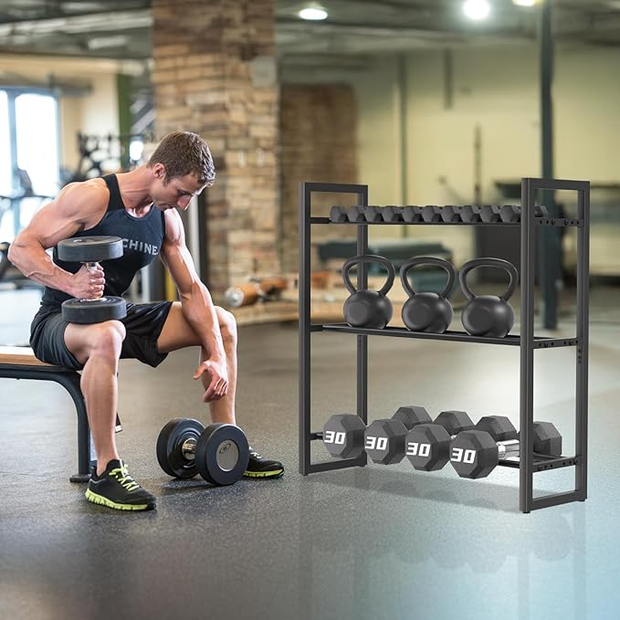 Pickpiff Adjustable 3-Tier Dumbbell Rack – Heavy-Duty Metal Weight Storage Stand for Dumbbells