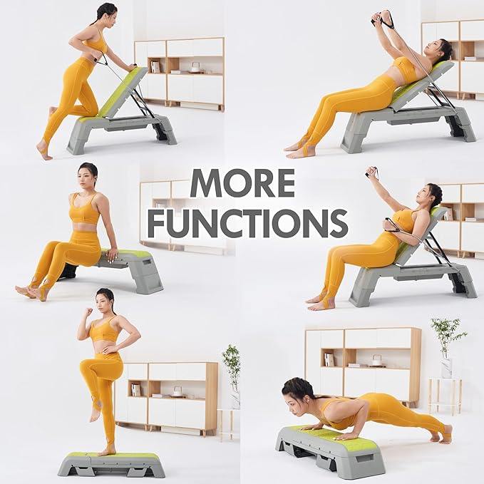 leikefitness Exercise Step Platform, Multifunctional Aerobic Deck with Cord and Adjustable Dumbbell
