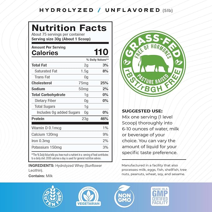 Muscle Feast Hydrolyzed Whey Protein Powder, Grass Fed and All Natural Hormone-Free, Hydro Whey
