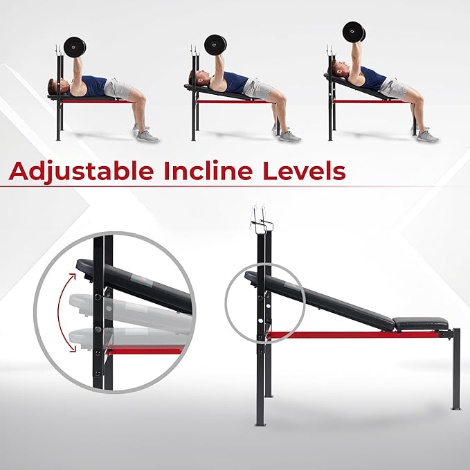 Sunny Health & Fitness Compact Premium Incline Bench Press Bar Rack Set & Optional Leg Extension
