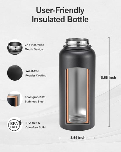 32oz Insulated Water Bottle,Stainless Steel Vacuum Water Bottle, BPA-Free & Leakproof -with