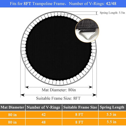 Trampoline Mat, Fits 8FT Frame, with 42/48 V-Rings and Spring Tool, Replacement Jumping Mat