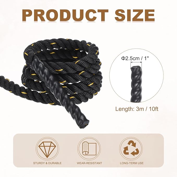 MECCANIXITY Battle Rope 10ft x 1 Inch Polyester Workout Rope Heavy Fitness Exercise Rope for
