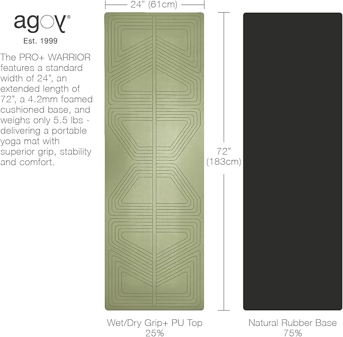 agoy Pro+ Warrior - Premium Non-Slip Yoga Mat – Eco-Conscious Design - PU Mat With Wet/Dry Grip+